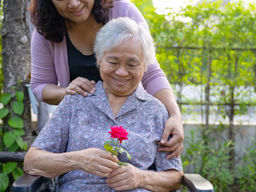 caring for elderly woman